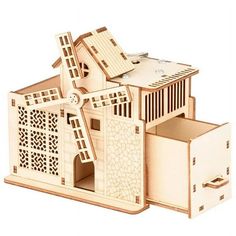 a wooden model of a house made out of wood