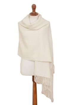 100% Alpaca Shawl in Solid Bone from Peru - Andean Delight in Bone | NOVICA Shawl For Formal Dress, After Wedding Outfit, Alpaca Clothing, Alpaca Shawl, Red Shawl, White Shawl, Warm Shawl, Black Shawl, Winter Shawl