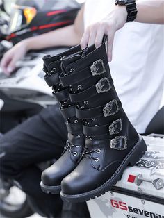 2024 New High-Top Long Boots, Korean Trendy Boots For Men, Cowhide Leather, Chelsea Boots, British Style , Go With Jacket Black         Men Shoes, size features are:Bust: ,Length: ,Sleeve Length: Emo Boots Men, Emo Leather Moto Boots For Streetwear, High-top Moto Boots For Halloween Streetwear, Punk High-top Moto Boots For Streetwear, Boots With Chains Men, Black Boots Men, Botas Chelsea, Trendy Boots, Black High Tops