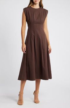 Sophisticated style is all yours in this crisp cotton midi dress that has a peck of stretch for comfort. 50" length (size Medium) Back zip closure Crewneck Cap sleeves Lined 97% cotton, 3% elastane Hand wash, line dry Imported Cotton Midi Dress, Cinched Waist, Nordstrom Dresses, Sophisticated Style, Casual Skirts, Cap Sleeves, Dress Skirt, New Look, Midi Dress