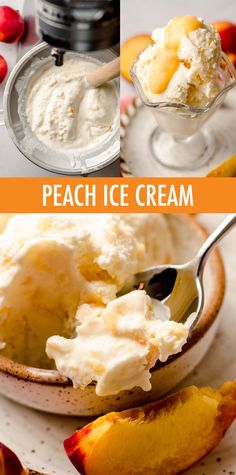 peach ice cream in a bowl with spoons