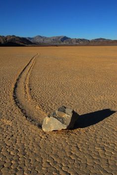 a rock sitting in the middle of a desert