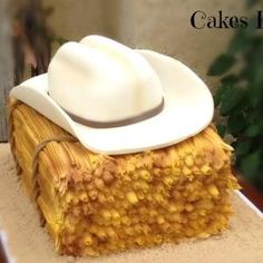 there is a cake that has been made to look like a hat on top of it