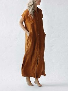 Loose Party Dress, Pocket Dresses, Short Sleeve Shirt Dress, Shirt Dress Long, Dresses Short Sleeve, Maxi Dress Designs, Sleeveless Linen Dress, Formal Occasion Dress, Cotton Linen Dresses