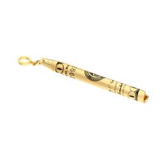 a gold pen shaped key chain on a white background