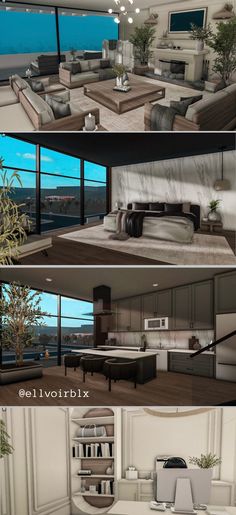 three different views of a living room and bedroom from the same perspective as shown in this video