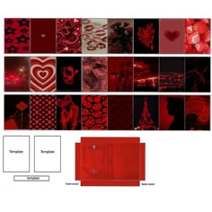 a collage of red and black images