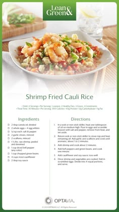 the menu for shrimp fried cauli rice