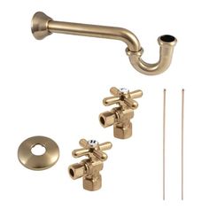 the brass faucet is set up with screws and pins to make it look like