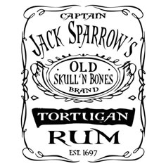 jack sparrow's old skull n bones tortigan rum bottle label art print