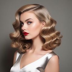 If you're aiming for old Hollywood glamourvintage waves are the way to goPicture glossysculpted waves cascading elegantly down your shouldersreminiscent of iconic movie starsAchieve this look with a curling iron and ample setting spray to ensure your waves stay in place all day long. Vintage Waves Hair, Hollywood Glamour Hair, Hollywood Glam Hair, Old Hollywood Hair, Vintage Hairstyle, Hollywood Curls, Vintage Curls, Glamour Hair, Hollywood Hair