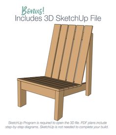 a wooden chair with text describing how to build the plans for this woodworking project