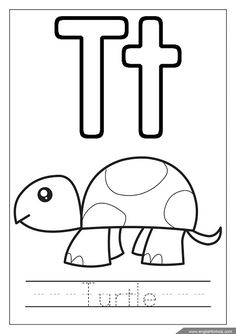 the letter t is for turtle coloring page with an image of a turtle on it