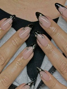 Black  Collar     Embellished   Beauty Tools Black Prom Nails, Black Chrome Nails, Black French Nails, Black Almond Nails, Bridesmaids Nails, Almond Nails Designs, Nail Swag, Prom Nails