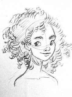 a drawing of a woman with curly hair