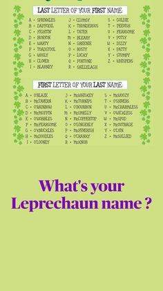 a st patrick's day printable list for the last letter of your first name