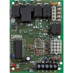 an electronic board with multiple components on it and the words,'caribide '