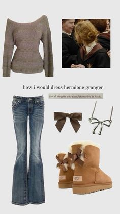 made w shuffles , creds if used Gryffindor Outfit, Hogwarts Outfits, Harry Potter Outfits, Outfit Inspo Casual, Hermione Granger, Cute Simple Outfits