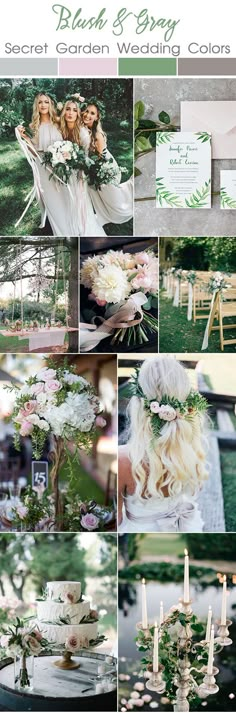 a collage of photos with flowers and greenery on them, including roses in the middle