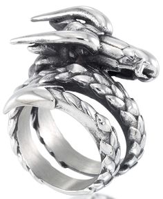 Enter the dragon with this fantastical men's coiled dragon statement ring from Andrew Charles by Andy Hilfiger. Coil Ring, Enter The Dragon, Federated States Of Micronesia, Steel Signs, Ring Sizer, The Dragon, Statement Ring, Statement Rings, Jewelry Rings