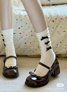 #fashion#cute#heels#platform#winter#cuteoutfit#heels#doll White Socks Women, Shoes Pose, Princess Socks, Kawaii Princess, Work Heels, Heels Wedge, Black And White Socks, Heel Boots For Women, Zapatos Mary Jane