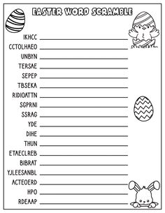 an easter word scramble is shown in this printable worksheet for the kids