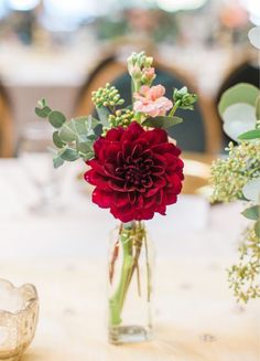 there is a vase with flowers in it on the table