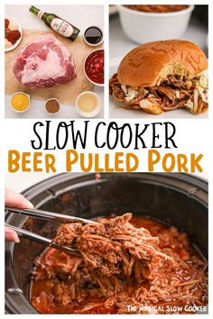 slow cooker beef pulled pork recipe with text overlay