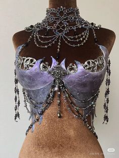 Sea Demon, Printed Corset, Beaded Fish, Corset Bra, Fish Tail, Resin Necklace, Amethyst Beads