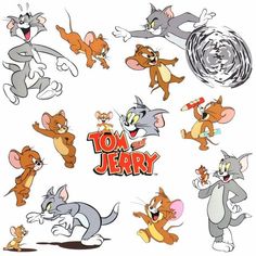 various cartoon cats and mice with the words tom jerry