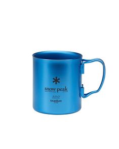 a blue snow peak mug is shown on a white background