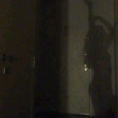 the shadow of a person standing in front of a door with their arm raised up