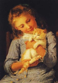 Albert Anker (1831-1910, Swiss) - THE GREAT CAT National Cat Day, Great Cat, Cats In Art, Arte Inspo, A4 Poster, Vintage Artwork, Cat Painting, Cat Day, Great Artists