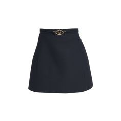 Valentino Garavani solid crepe couture skirt with a V logo hardware belt Mini length A-line silhouette Side slip pockets Back zip Virgin wool/silk Made in Italy Luxury Fitted Skirt With Belt Loops, Elegant Workwear Skort With Belt Loops, Elegant Mini Skirt With Belt For Work, Elegant Skort With Belt Loops For Work, Workwear Skort With Belt Loops, Elegant Skirt With Belt, Elegant Relaxed Skirt With Belt, Elegant Fitted Skort With Belt Loops, Workwear Flared Skirt With Belt Loops