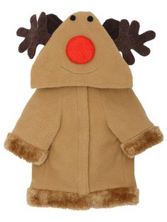 a dog wearing a coat with reindeer antlers on it