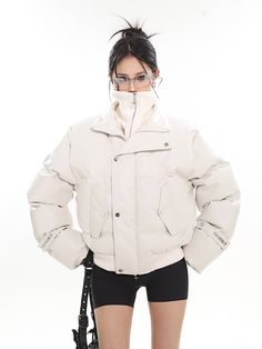 【Hot】High-end Fake Two-piece Stand-collar Short Cotton Jacket – ArtsKoreanMan Layered Outfit, Cabin Trip, Grunge Accessories, Semi Formal Outfits, Leather Puffer Jacket, Belt Design, Layering Outfits, Sweatshirt Set, White Jacket