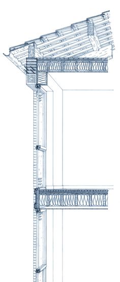 the side view of a building with metal railings