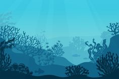 an underwater scene with corals and seaweed in blue tones royalty illustration stock illustration