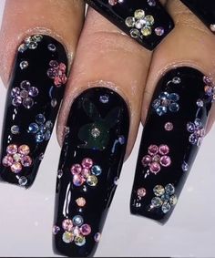 Lovely Nails, Edgy Nails, Nails Black, Gem Nails, Nail Nail