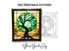 a stained glass window with a tree on it and the words, printable pattern