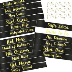 black and gold bachelor party name tags - set of 10 for bachelors, bachelors, bridesmaids