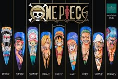 One Piece Nail Design, Luffy Nails, Nail Art One Piece, One Piece Nails Anime, One Piece Nail Art, Anime Nail Designs, One Piece Nails, Peace Nails