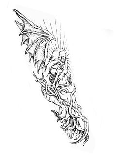 a drawing of a dragon on the back of a man's arm