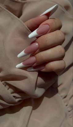 Medium Almond Shaped Acrylic Nails, Long French Tips Almond, Baddie Almond Nails