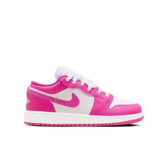 Jordan 1 Low "Fire Pink/Iris Whisper/White" Grade School Girls' Shoe - Hibbett | City Gear Lisa's Outfits, Logo Wings, Cazal Eyewear, Cdg Converse, Pink Iris, Jordan 1 Lows, Jordan Shop, Jordan Style, Jordan Sneaker