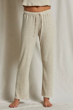 Leann Pant Sweater rib straight leg pant Color: heather oatmeal Straight leg Full length Ultra soft handfeel Model is 5'9" and is wearing a size Small Perfect White Tee, Corset Crop Top, Frankies Bikinis, Lounge Dress, Crop Top Sweater, New Tops, Skirt Leggings, Body Fit, Blazer Coat