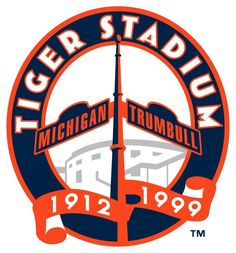 an orange and blue logo with the words tiger stadium in it's center circle