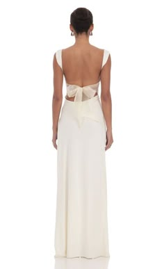 Open Back Bow Maxi Dress in White | LUCY IN THE SKY Long Dress With Bow On Back, Long White Prom Dress, White Long Formal Dress, Long White Formal Dress, Long Bow Dress, European Prom Dress, Aesthetic Formal Dresses, White Wedding Guest Outfit, Long Formal Dresses Elegant