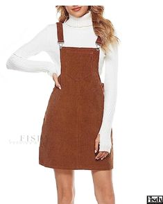 Fisdy - Vestido de pana con tirantes sin mangas en color sólido Vintage Cami, Cute Jumpers, Skirt Jumper, Bib Dress, Cord Dress, Sleeveless Outfit, Suspender Skirt, Maxi Robes, Corduroy Dress