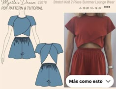 an image of a woman's top and shorts sewing pattern with the front cut out